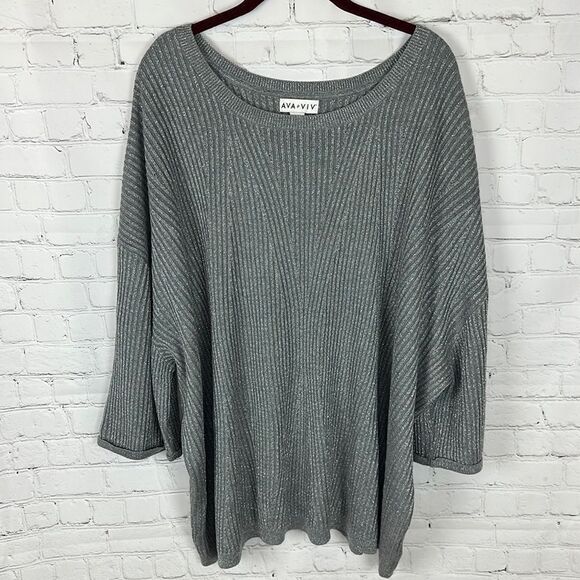 Ava & Viv Womens Sweater Sz 4X Gray Sparkle Shimmer Acrylic Blend - Picture 1 of 6